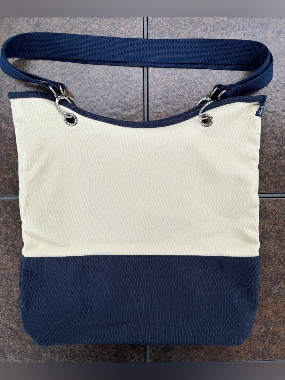 Thirty-One Canvas Crew Two-Tone Navy and Cream Shoulder Bag